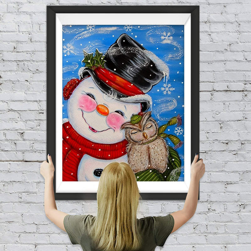 Weihnachtsschneemann mit Hut und Eule Diamond Painting