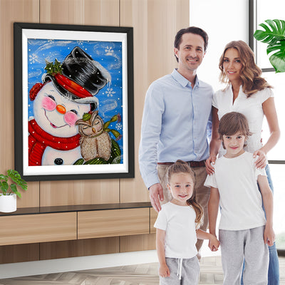 Weihnachtsschneemann mit Hut und Eule Diamond Painting