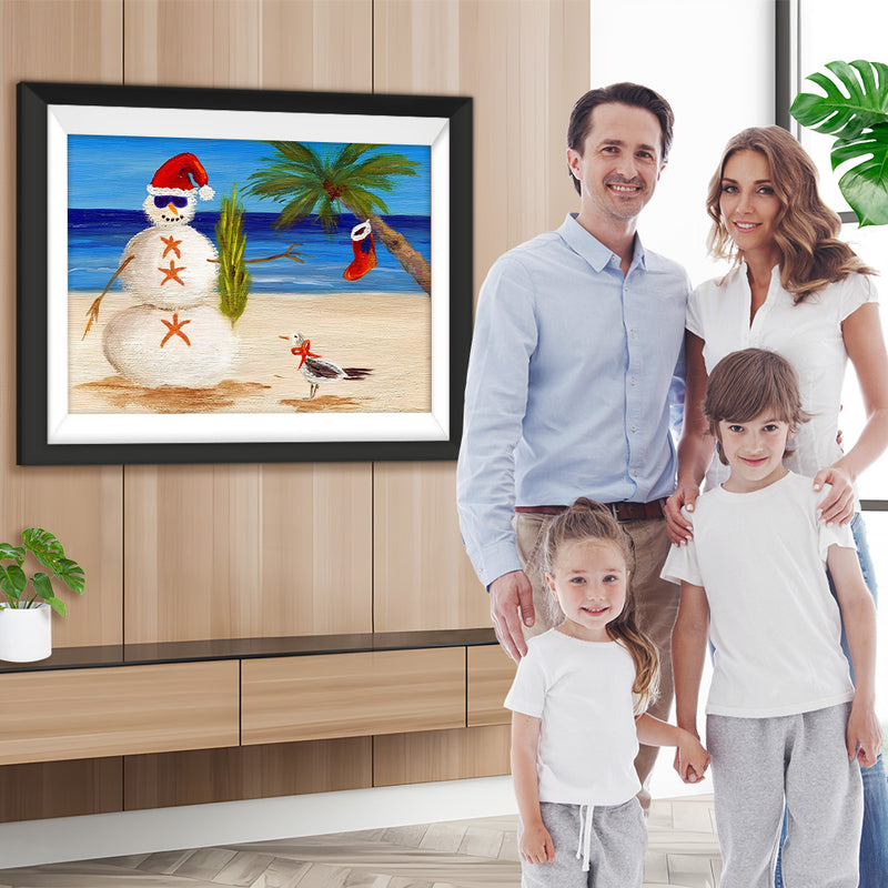 Weihnachtsschneemann mit Sonnenbrille am Strand Diamond Painting