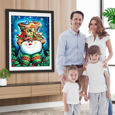 Weihnachtsschneemann mit Vogelnesthut Diamond Painting