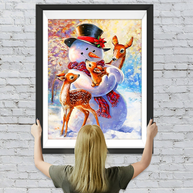 Weihnachtsschneemann und Hirsche Diamond Painting