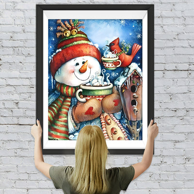 Weihnachtsschneemann und Vogel Diamond Painting