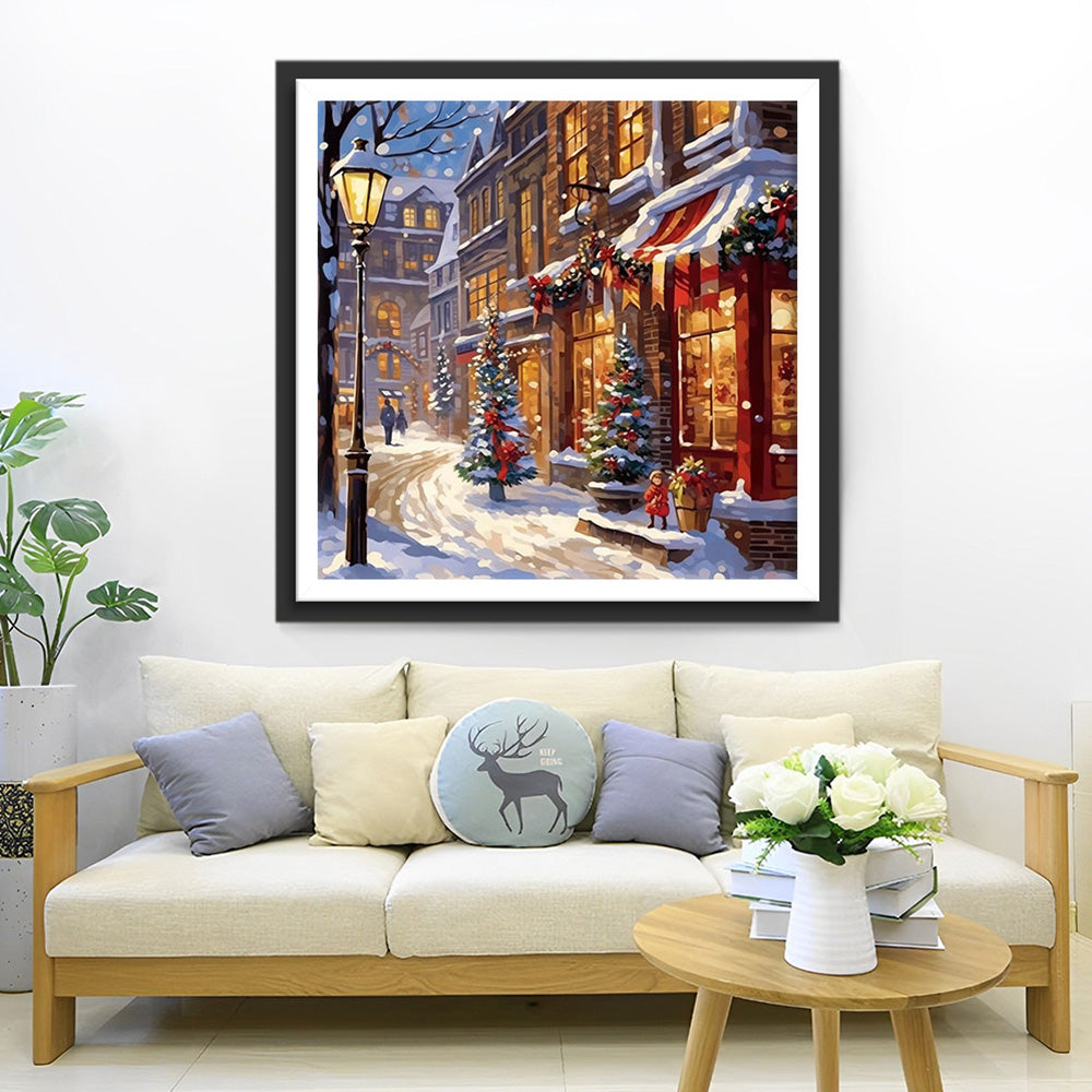 Weihnachtsstadt Straßen im Schnee Diamond Painting