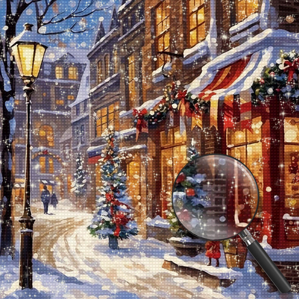 Weihnachtsstadt Straßen im Schnee Diamond Painting