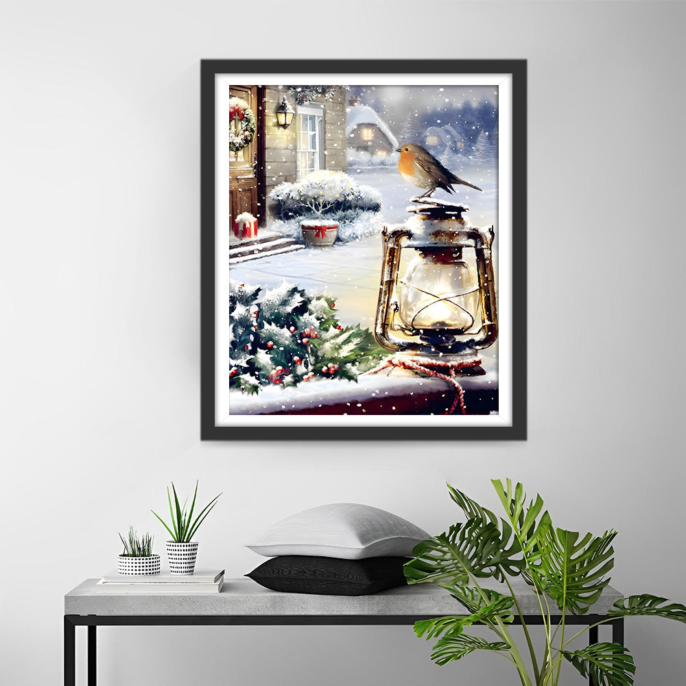 Weihnachtsvogel und Kerosinlampe Diamond Painting