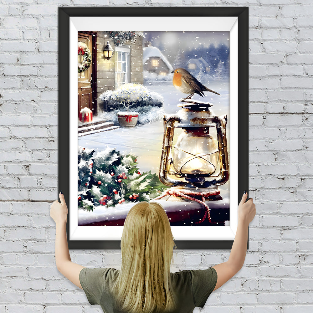 Weihnachtsvogel und Kerosinlampe Diamond Painting