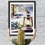Weihnachtsvogel und Kerosinlampe Diamond Painting