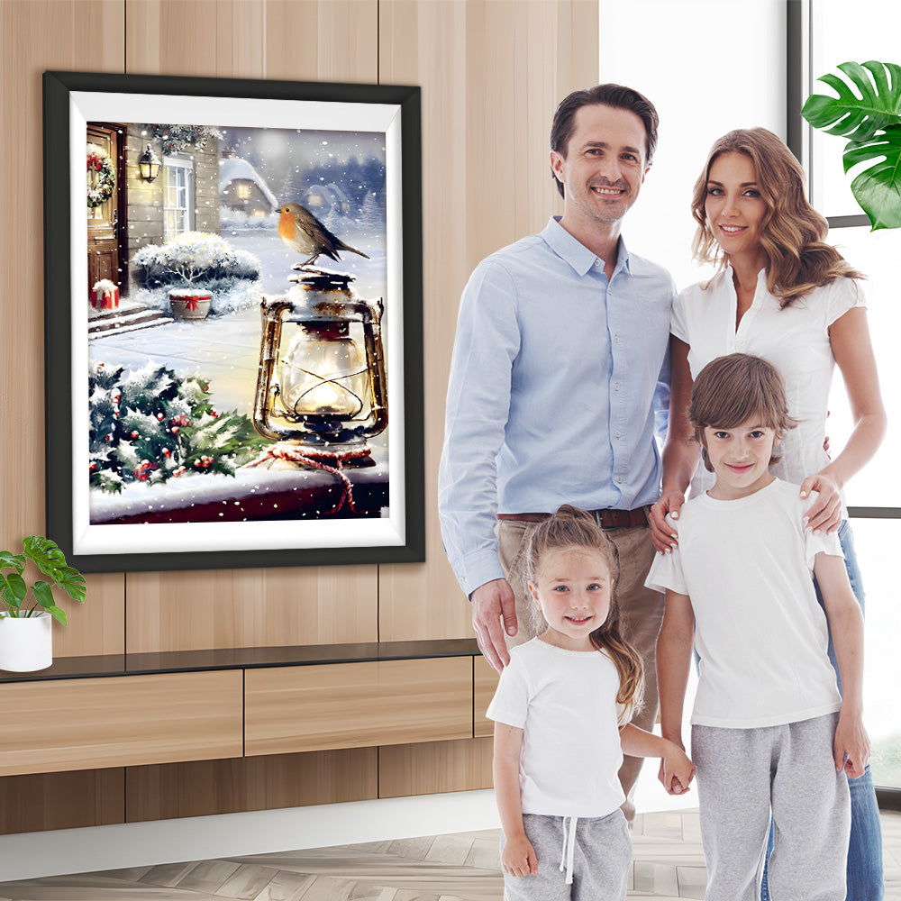 Weihnachtsvogel und Kerosinlampe Diamond Painting