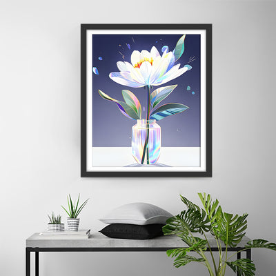 Weiß leuchtende Blume im Glas Diamond Painting