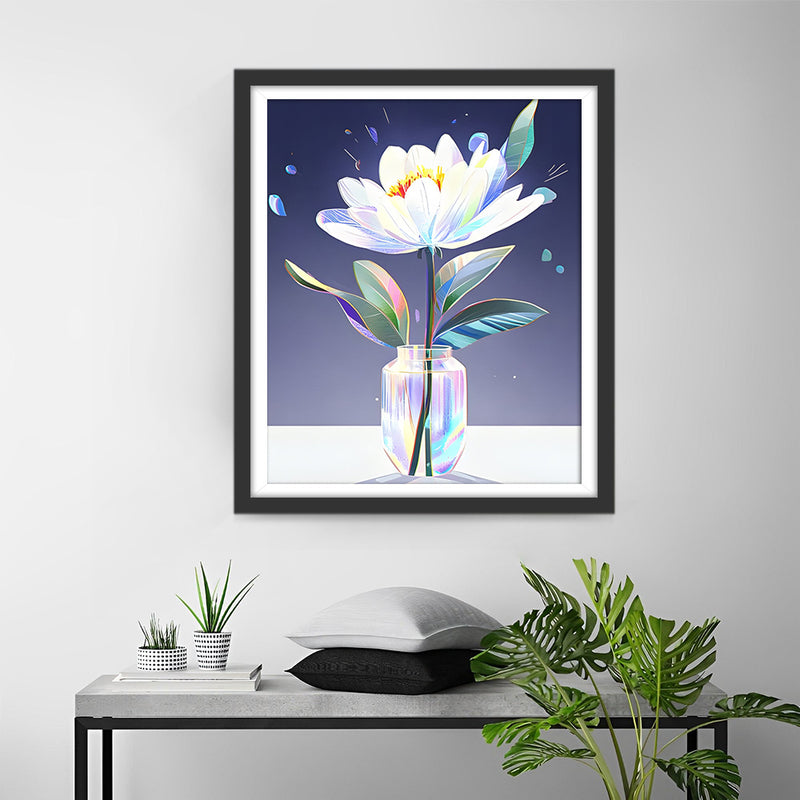 Weiß leuchtende Blume im Glas Diamond Painting