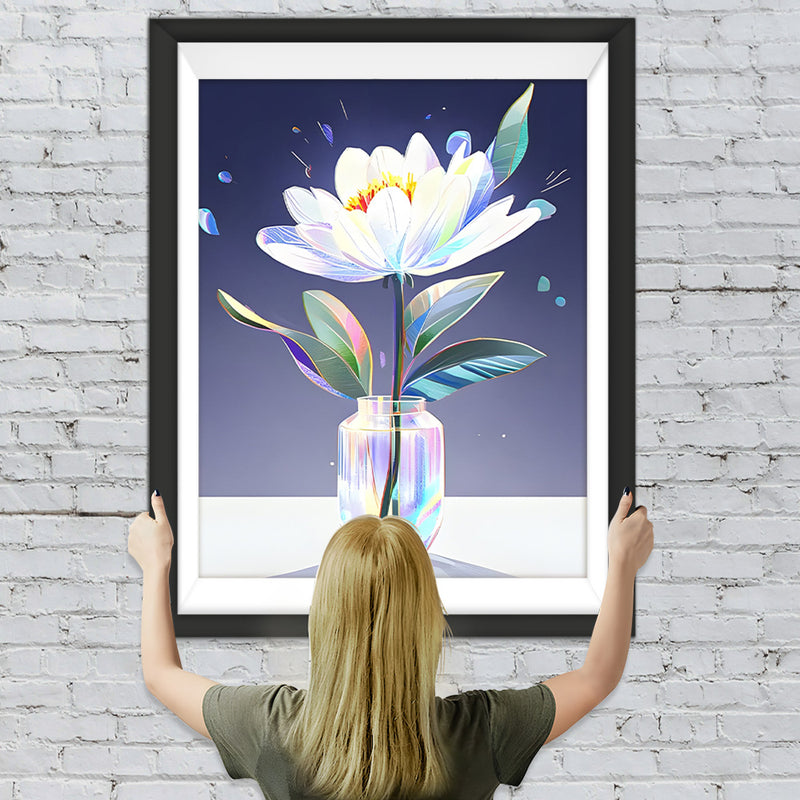 Weiß leuchtende Blume im Glas Diamond Painting
