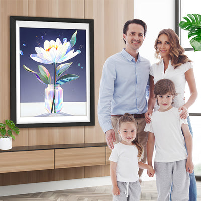Weiß leuchtende Blume im Glas Diamond Painting