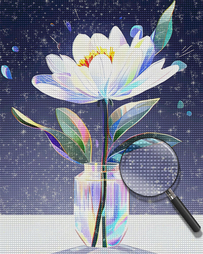 Weiß leuchtende Blume im Glas Diamond Painting