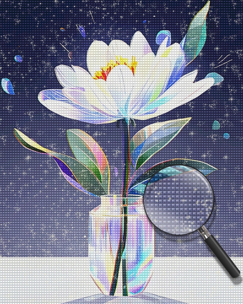 Weiß leuchtende Blume im Glas Diamond Painting