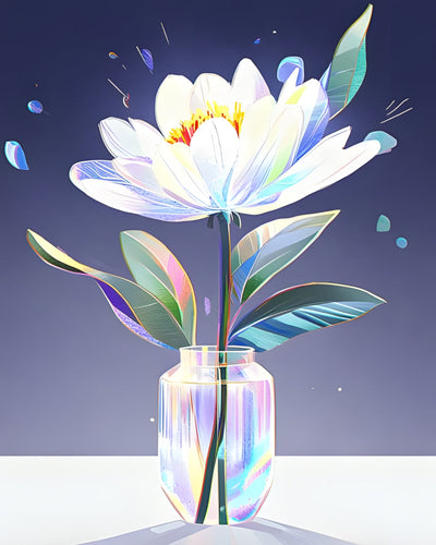 Weiß leuchtende Blume im Glas Diamond Painting