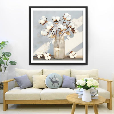 Weiße Baumwolle in einer Vase Diamond Painting