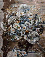 Weiße Chrysantheme in schwarzer Vase Diamond Painting