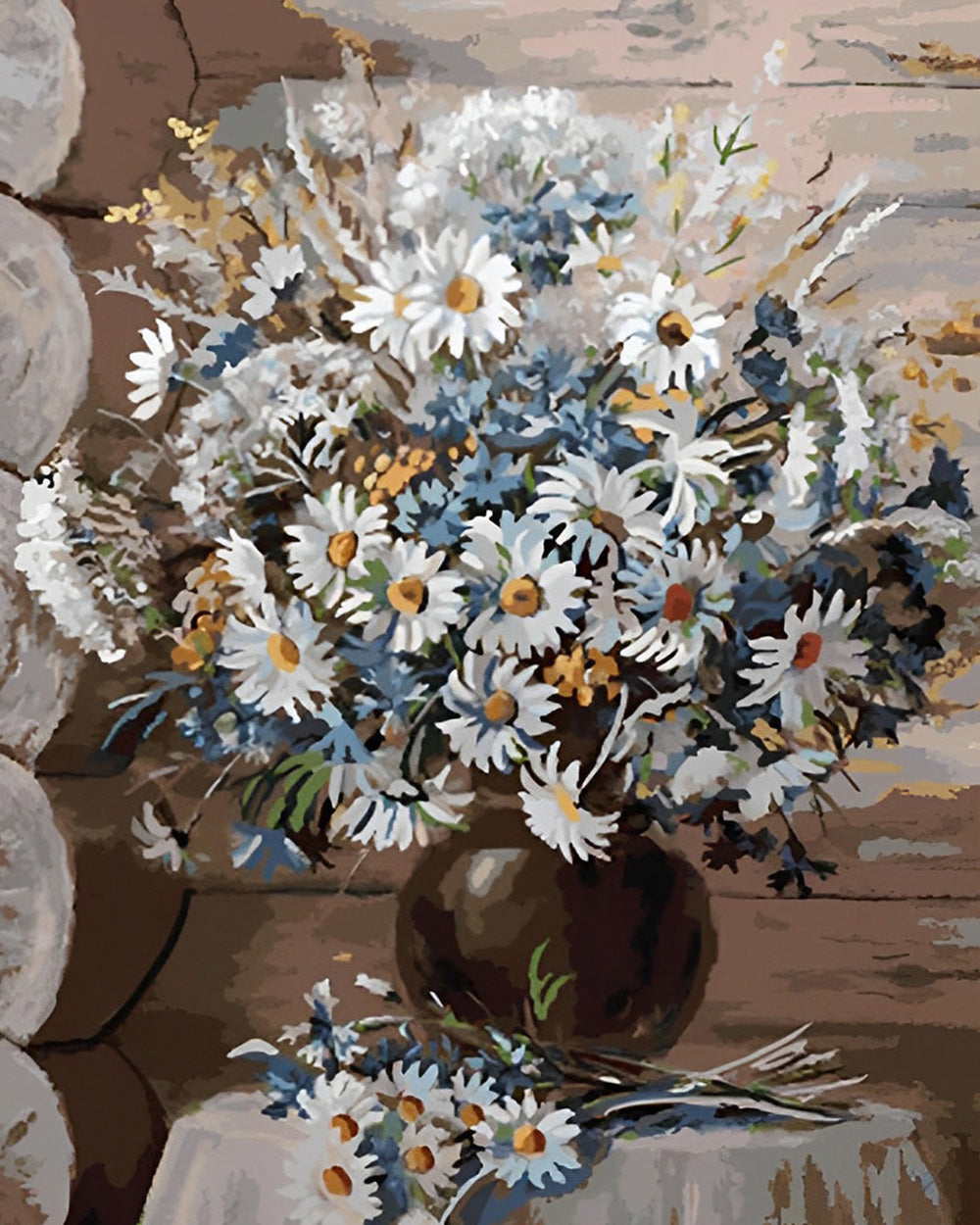 Weiße Chrysantheme in schwarzer Vase Diamond Painting