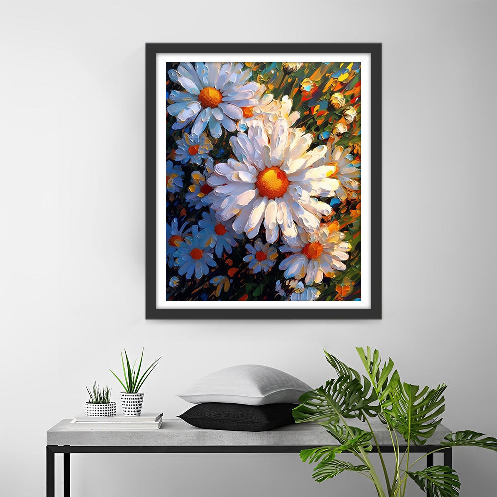 Weiße Chrysanthemen im Sonnenschein Diamond Painting