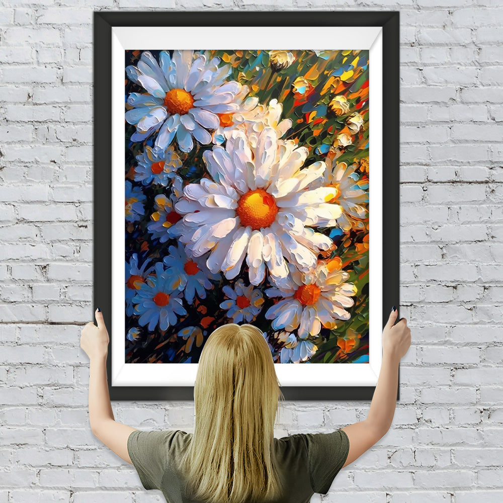 Weiße Chrysanthemen im Sonnenschein Diamond Painting