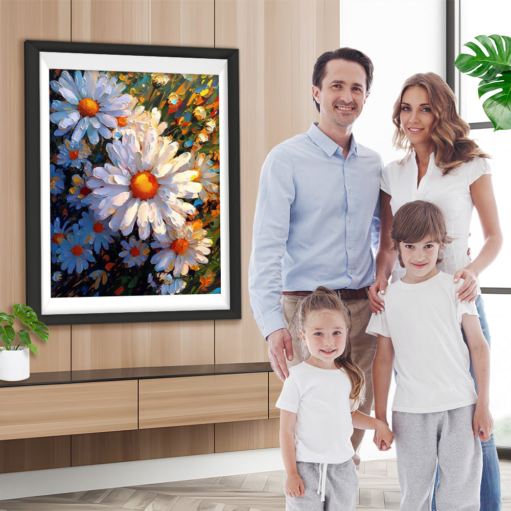 Weiße Chrysanthemen im Sonnenschein Diamond Painting