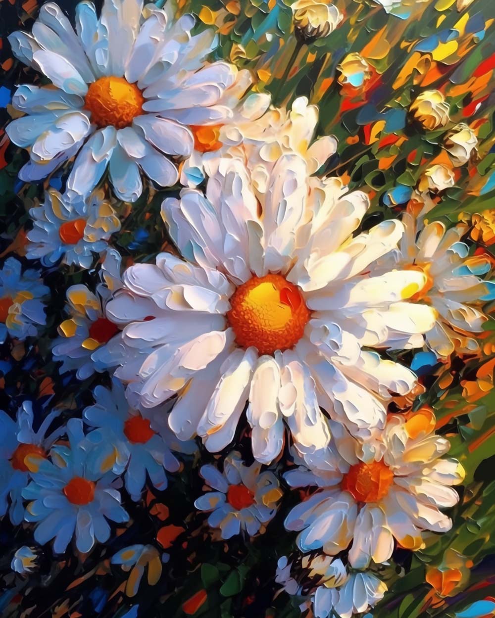 Weiße Chrysanthemen im Sonnenschein Diamond Painting