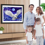 Weiße Eule und Vollmond Diamond Painting