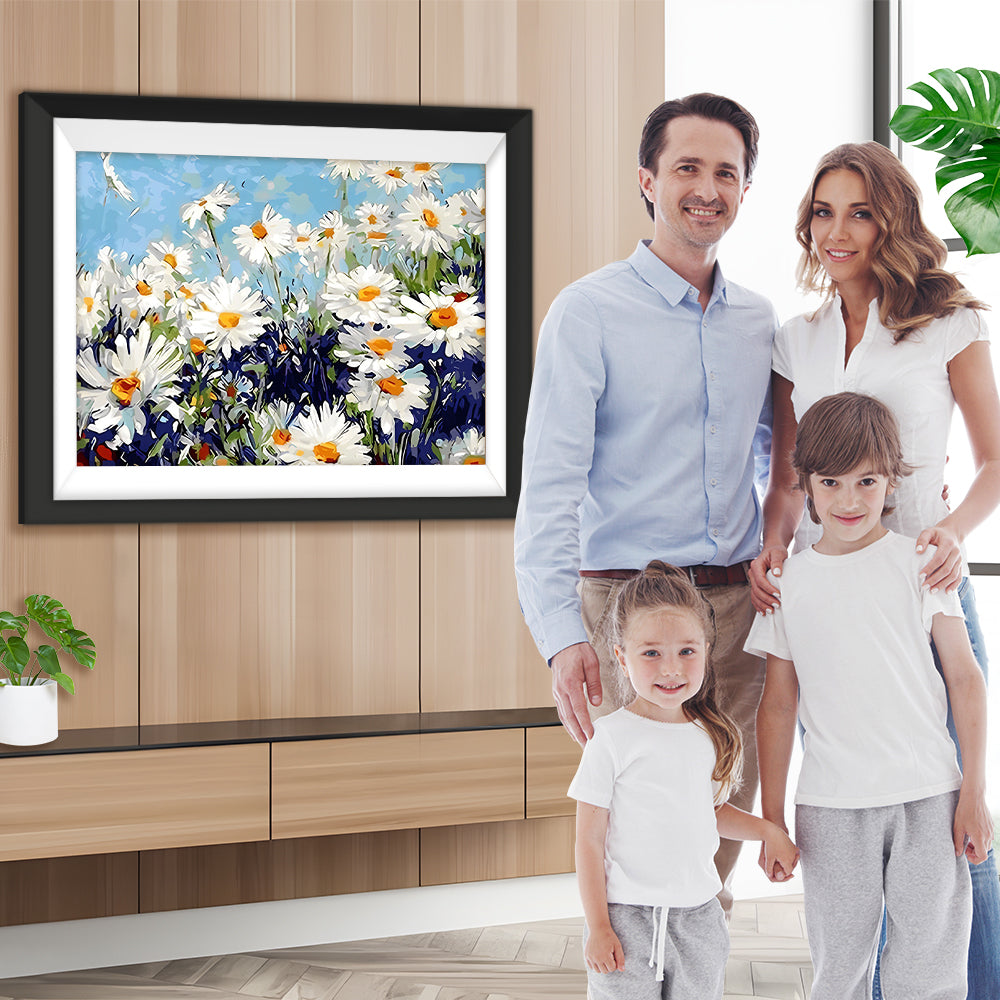 Weiße Gänseblümchen unter blauem Himmel Diamond Painting