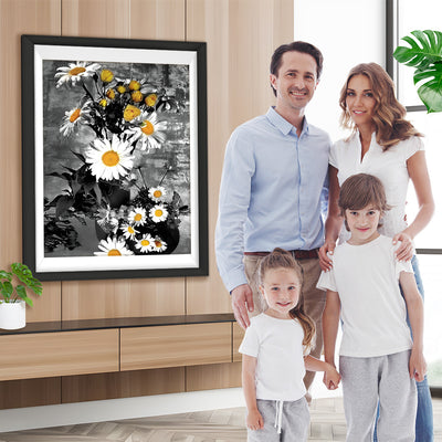 Weiße Gänseblumen und gelbe Blumen Diamond Painting