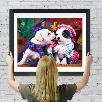 Weiße Hunde mit Schals Diamond Painting