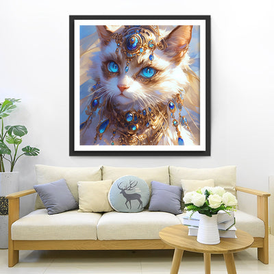 Weiße Katze mit blauen Augen und Juwelen Diamond Painting