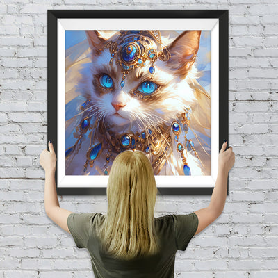 Weiße Katze mit blauen Augen und Juwelen Diamond Painting