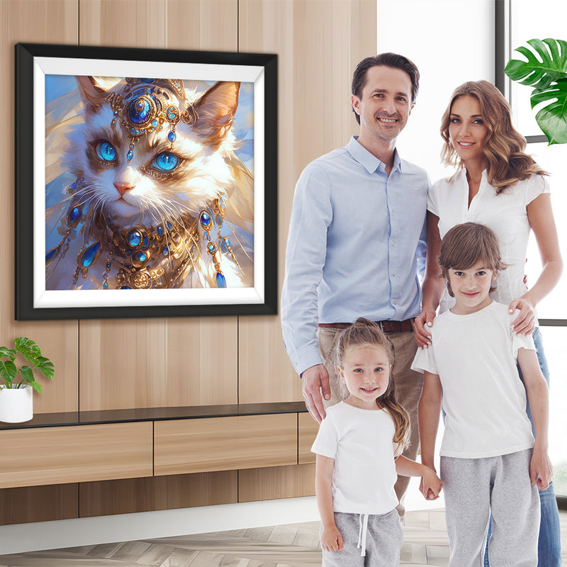 Weiße Katze mit blauen Augen und Juwelen Diamond Painting