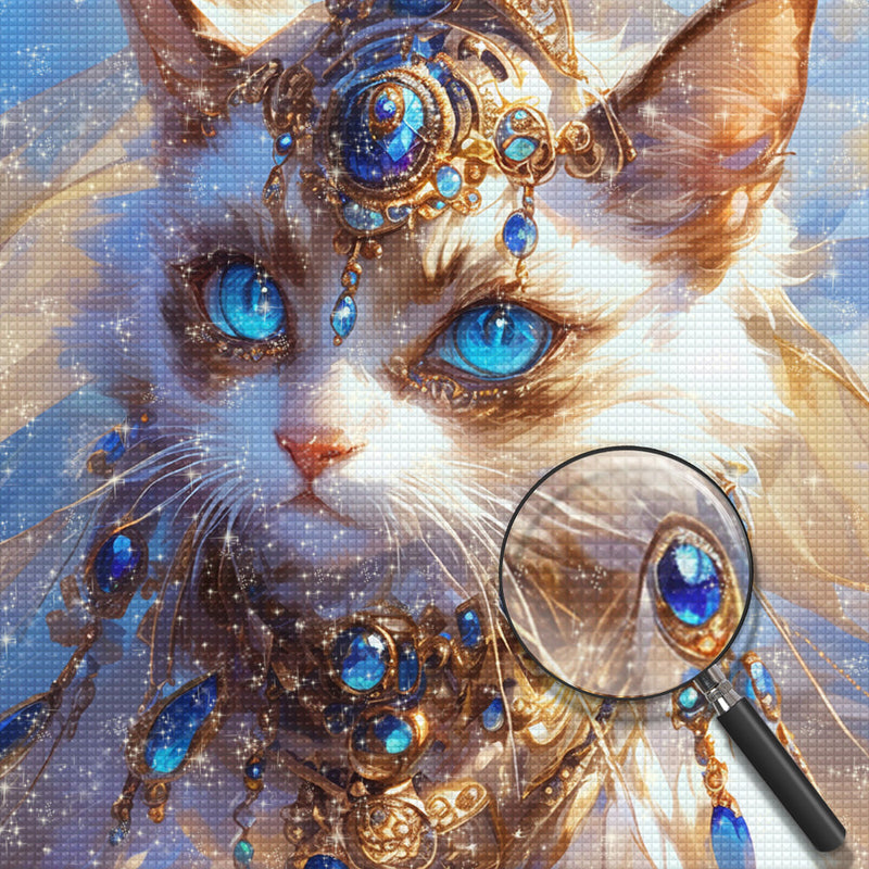 Weiße Katze mit blauen Augen und Juwelen Diamond Painting