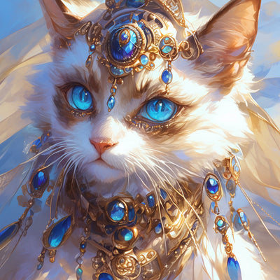 Weiße Katze mit blauen Augen und Juwelen Diamond Painting