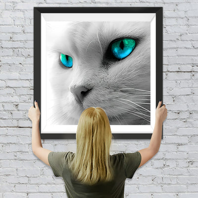 Weiße Katze mit grünen Augen Diamond Painting