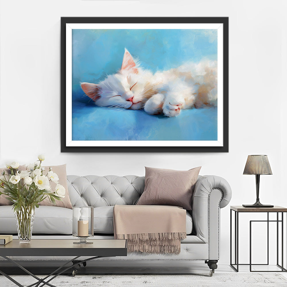 Weiße Katze schlafend Diamond Painting