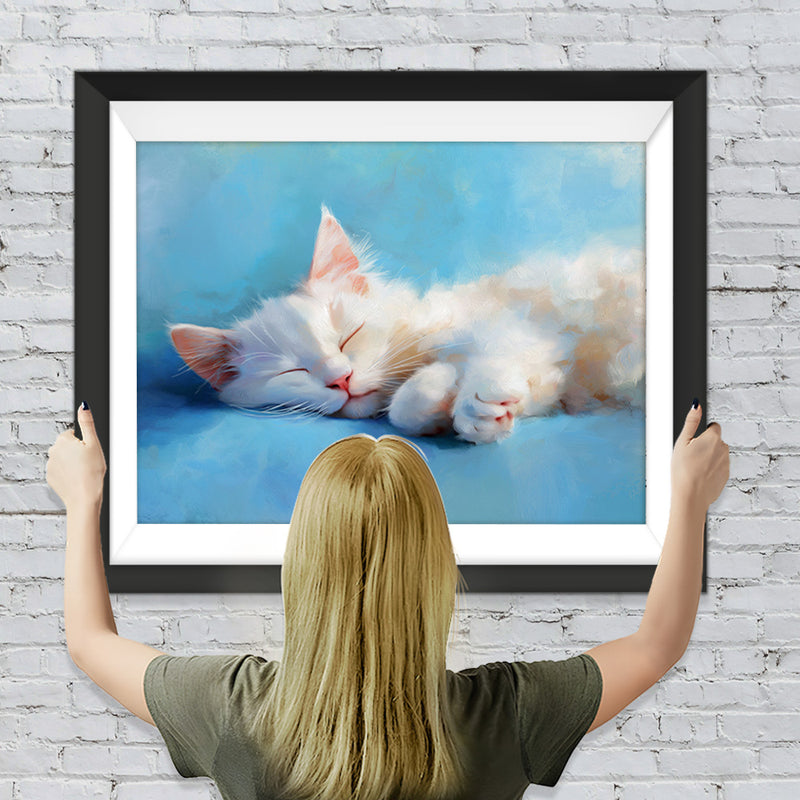 Weiße Katze schlafend Diamond Painting