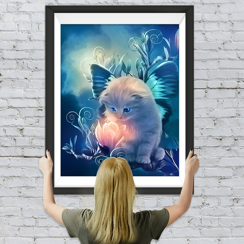 Weiße Katze und phantastische Blume Diamond Painting