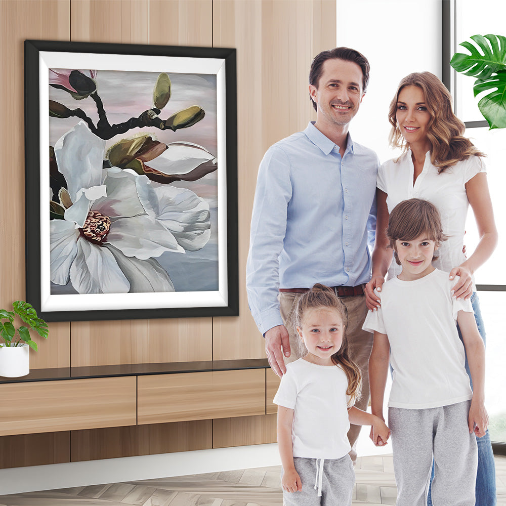 Weiße Magnolienblüten am Baum Diamond Painting