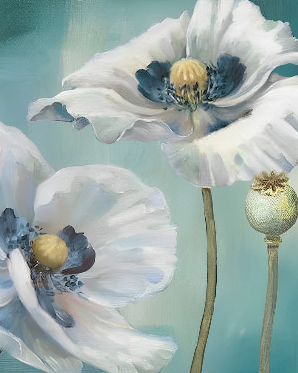 Weiße Mohnblumen und Knospen Diamond Painting