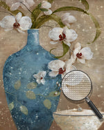 Weiße Orchidee in pfauenblauer Vase Diamond Painting
