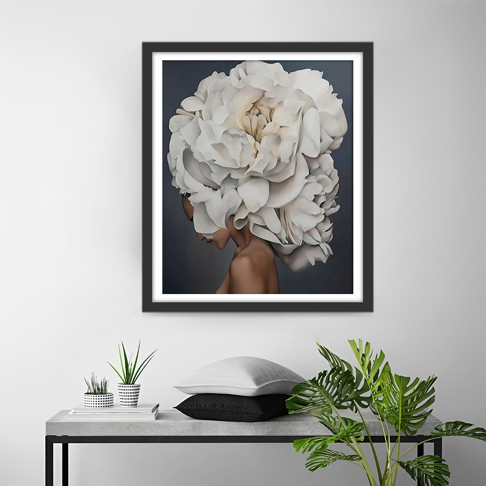 Weiße Pfingstrose Frau Diamond Painting