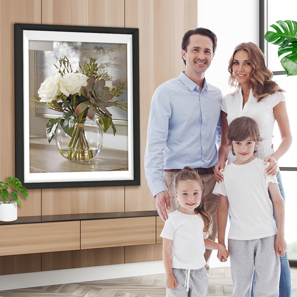 Weiße Rosen in Glasflasche Diamond Painting