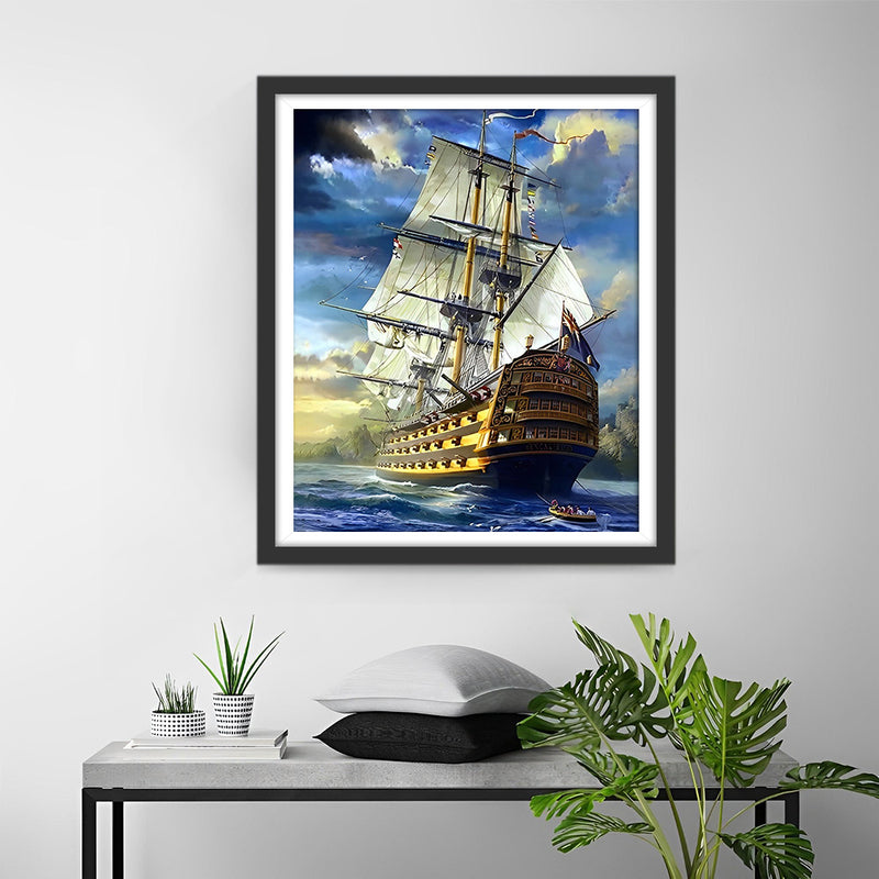 Weiße Segel auf einem Schiff Diamond Painting