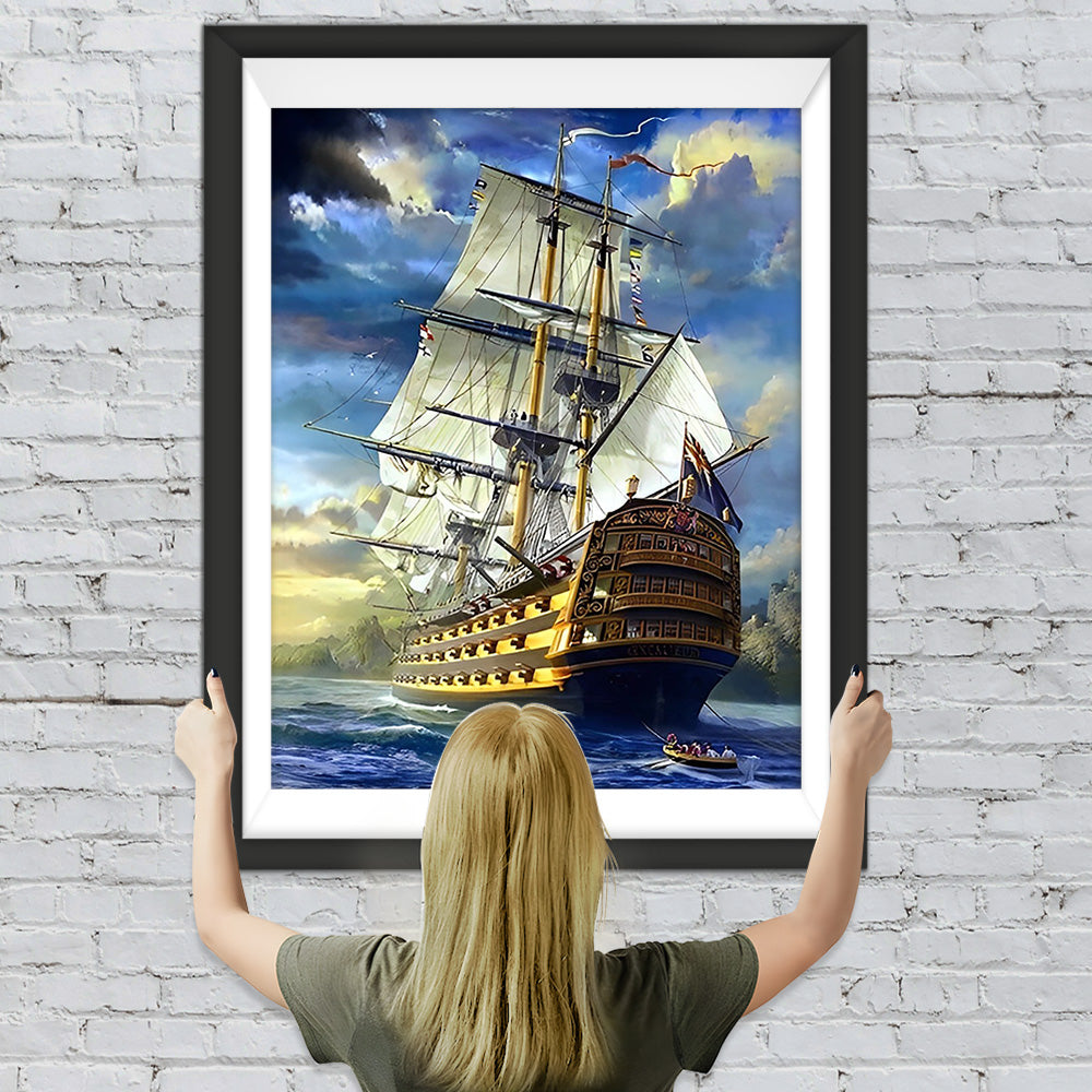 Weiße Segel auf einem Schiff Diamond Painting