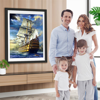 Weiße Segel auf einem Schiff Diamond Painting