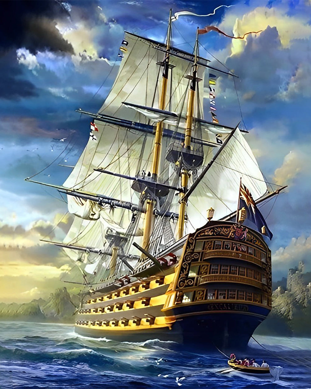 Weiße Segel auf einem Schiff Diamond Painting