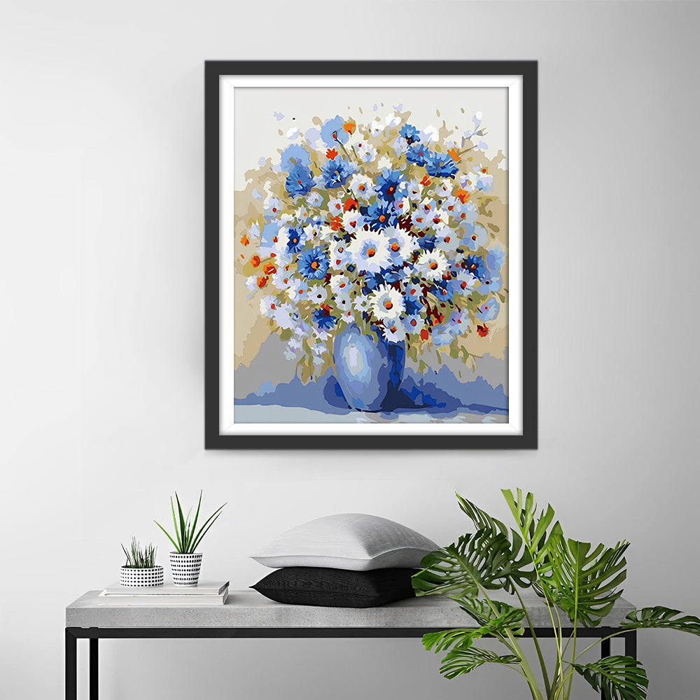 Weiße und blaue Gänseblümchen Diamond Painting