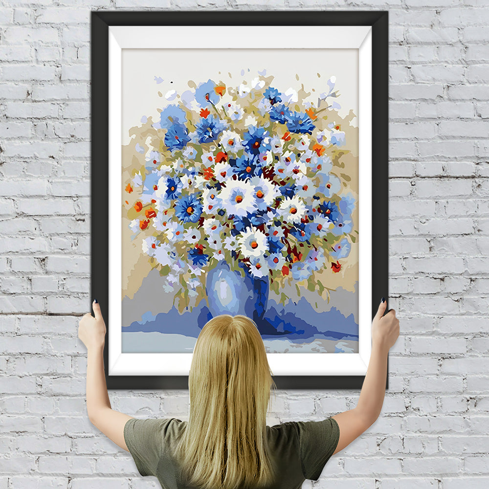 Weiße und blaue Gänseblümchen Diamond Painting